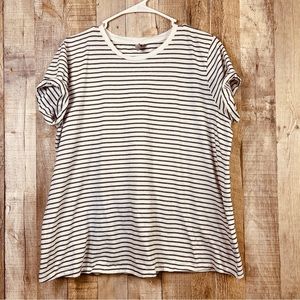 ASOS Size 10 White & Black Striped Short Rolled Sleeve Crew Neck Top